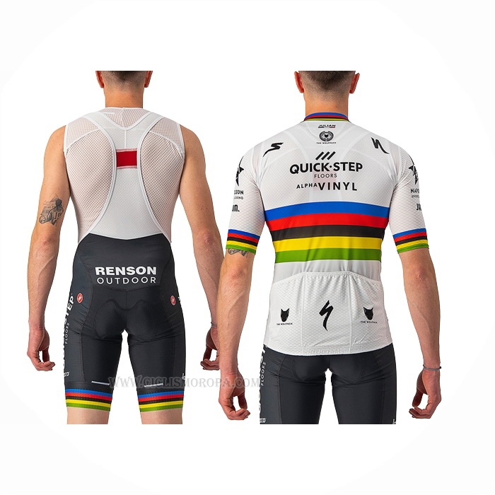 2022 Ropa Ciclismo Uci Deceuninck Quick Step Blanco Mangas Corta y Culotte Corto